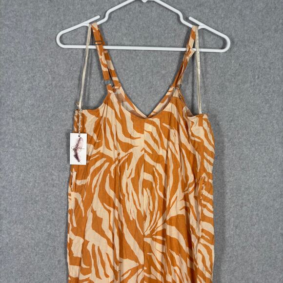 Jessica Simpson Jumpsuit Small Orange Cream Animal Zebra Wide Leg Crop Resort* - Picture 7 of 9